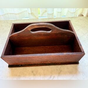 Antique Primitive Wooden Two Slot  Cutlery Tray Carrier with Handle